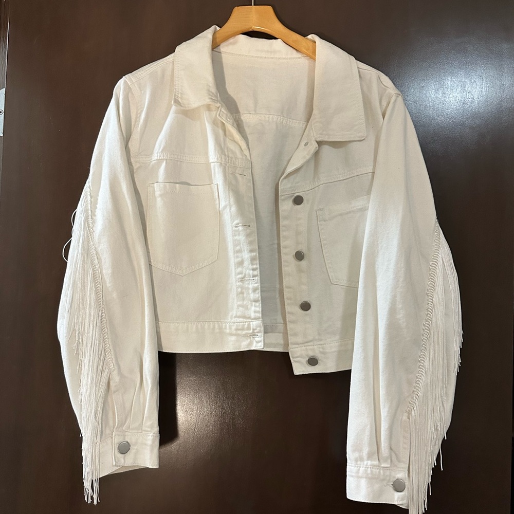 Women’s White Fringe Denim Jacket